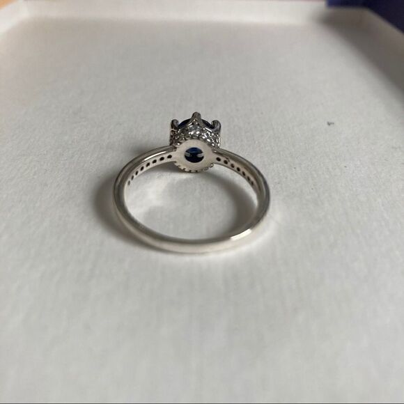 925 Solitaire Ring with Blue Crown-Set CZ - Picture 7 of 11